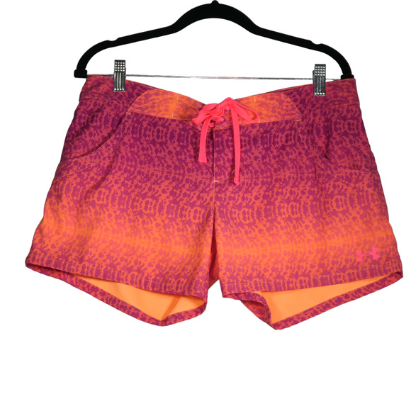 Under Armour Swim Shorts Womens Size 10 Orange Pink Pockets Swimsuit Bottom - Picture 1 of 8